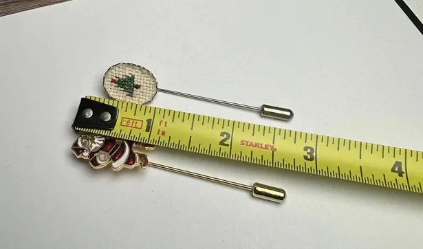 Enamel Santa Claus & Embroidered Christmas Tree Lapel Stick Pin Lot Of 2