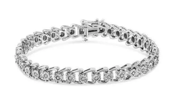 Brilliance NIB Haus of  .925 Silver 1/2 Cttw Diamond Swoosh 7" Tennis Bracelet