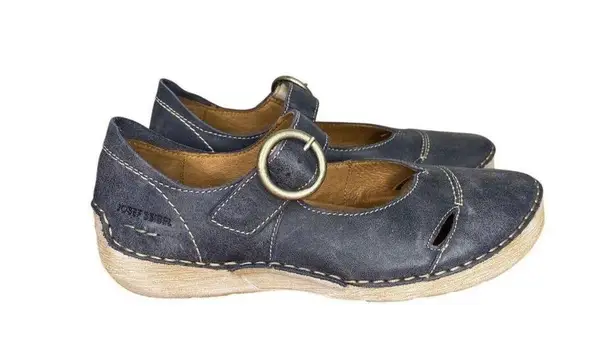 Josef Seibel Fergey 80 Mary Jane Leather Shoes W Buckle Strap Blue EU 37 / US 6