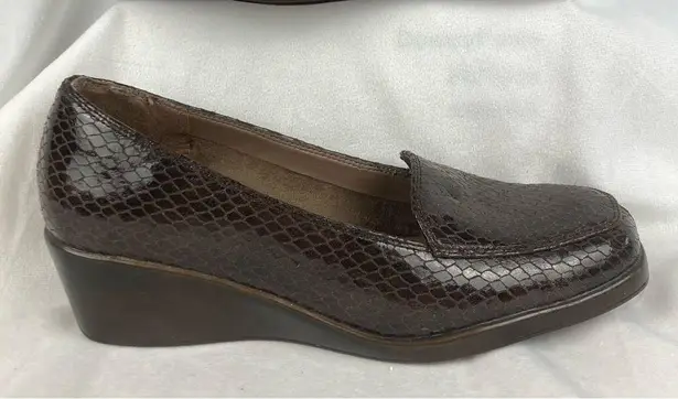 Aerosoles Womens Brown Crocodile Textured "Final Exam" Wedge Loafers Sz 7.5