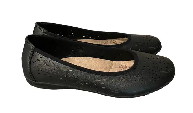 Earth Spirit Gelron 2000 Laser Cut Ballet Flats Black Faux Leather Sz 6 27ER021