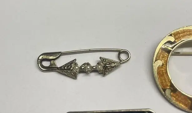 Lot Of 3 Vintage Brooch Pins Enamel Circle, Safety Pin, 1928 Swan