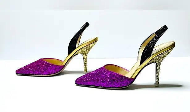 The Attico Diletta Tri Color Pink Gold Black Glitter Pumps Heels Shoes 37 NWOB Size 6