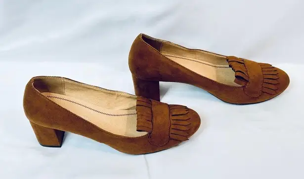 CL by Laundry Suede Annette Heeled Moccasin Loafers - Whiskey/Brown - 7