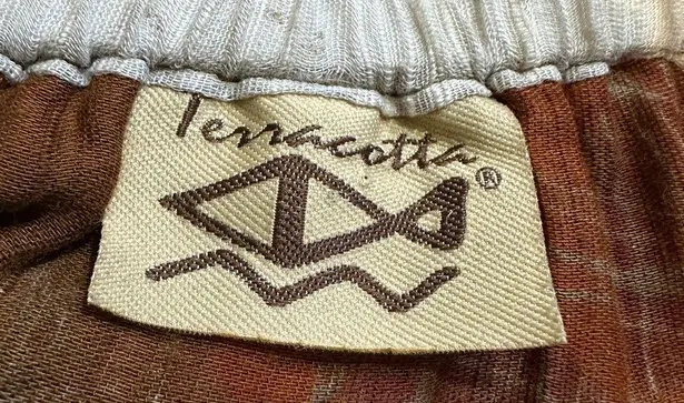 Terracotta Vintage 1990s Y2K Color Pattern Block Bohemian Maxi Skirt Small Brown