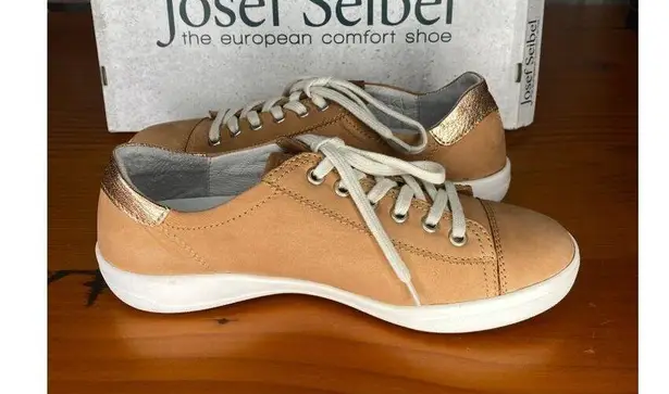 Josef Seibel Womens Leather Low Profile Comfort Sneakers Sina 11 Size 6 EU 37 Tan
