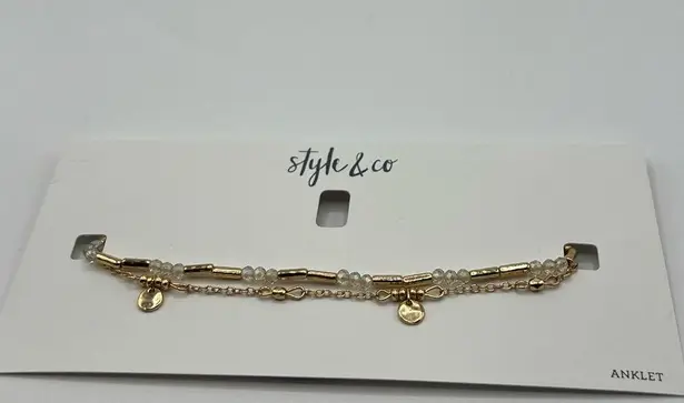 Style & Co  Bar, Disc & Bead Double-Row Ankle Bracelet in Gold-Tone NWT MSRP $25