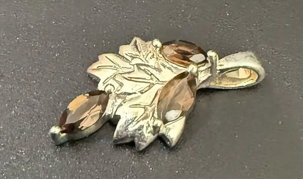 925 Sterling Silver Smoky Quartz Marquis Grape Vine Leaf Small Pendant 3g.