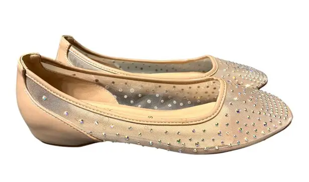 Beige Crystal Embellished Mesh Follis Strass Ballerina Flats Red Size 7.5