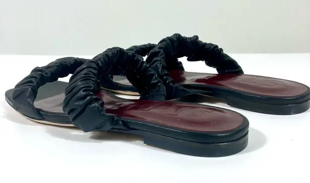 Staud Maya Ruched Slide Sandals Black EU 40 NEW Leather Double Strap Logo Size 9.5