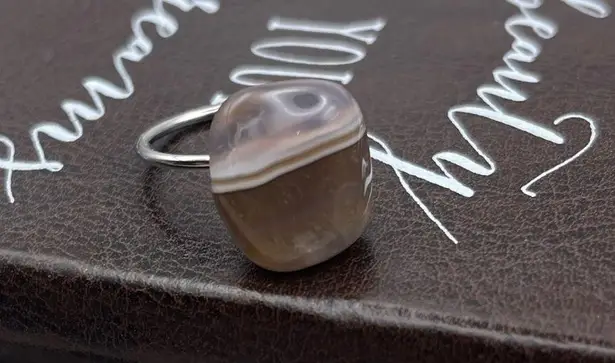 Handcrafted Purple Striped Oregon Coast Tumbled Agate Gemstone Open Back Ring