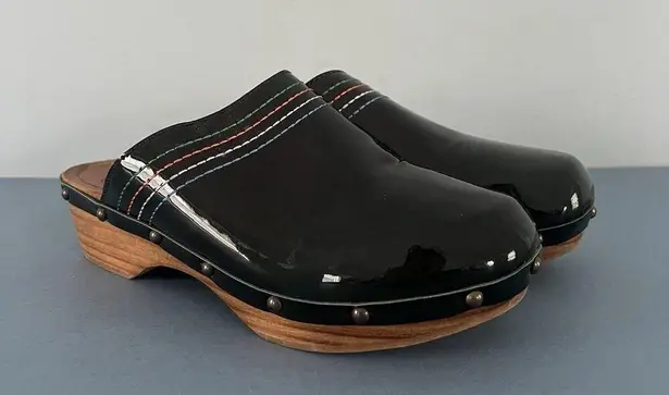 Penelope Chilvers Patent Leather Dark Green Stitched Clogs Size 6