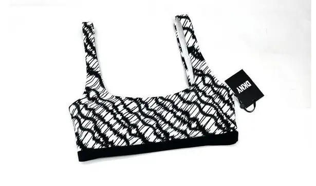 DKNY  2 PC Set Black & White High Waist Swim Bikini Top & Bottom Large / XL NWT