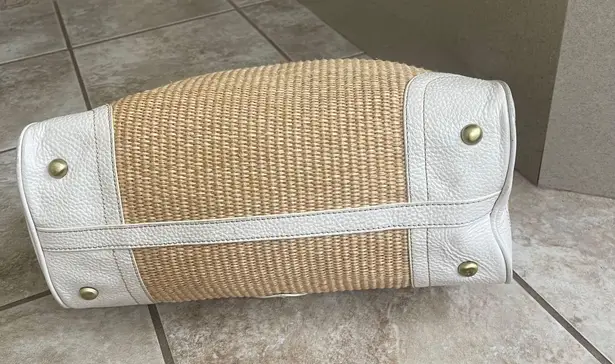 Rafe Woven Straw Hobo Bag White Leather Trim Studded Accents Cute Chic Purse Tan