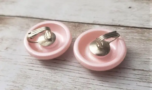 Vintage Clip On Earrings Baby Pink Circle Slightly Shiny 1 & 1/8"