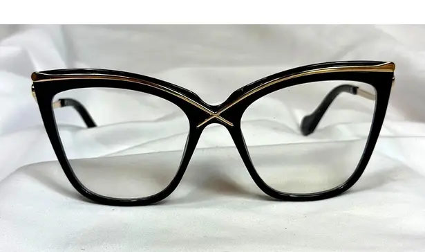Chic Elegant Gold Detailed Clear Lens Black Frame Glasses