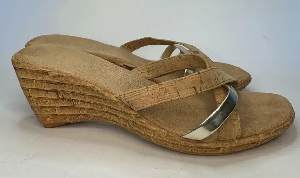 Italian Shoemakers  Cork Wedge Strappy Metallic Wedge Soft Insole Sandals 7.5