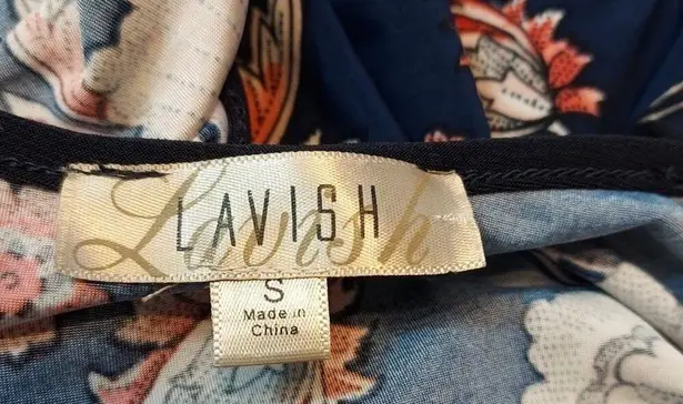 Lavish Blue Multicolor Floral Key Hole Tie Back Lightweight Summer Tank Top