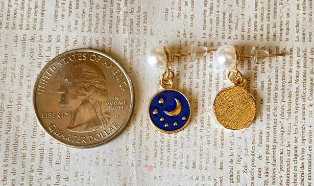 Handmade Kawaii retro starry moon night simple dangle pearl earrings🌙⭐️💙