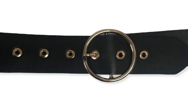 Girly Black Faux Leather Gold Circle Buckle Belt