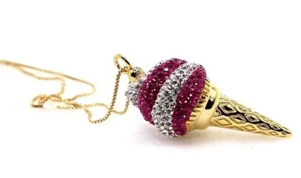 Simone I. Smith Sterling Pink Clear Crystal Ice Cream Cone Pendant Necklace $900