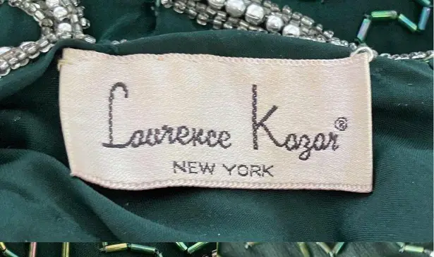 Vintage 90s 100% Silk Green Beaded Prom Dress S/M Golden Age Hollywood Glamour Size M