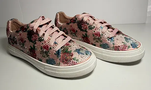 La Sheelah The Devin Rhinestone Low Top Lace Up Sneakers Size 10 Y2K Glam Flower Pink - Image 1