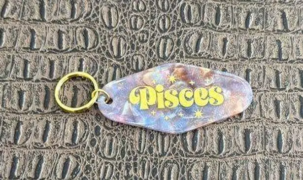 Pisces Zodiac Glitter Keychain Purple Marbled Acrylic Astrological Gift Pink