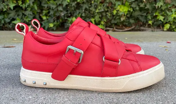 Valentino Garavani V-Punk red leather belted low-top sneakers size IT 37 US 7