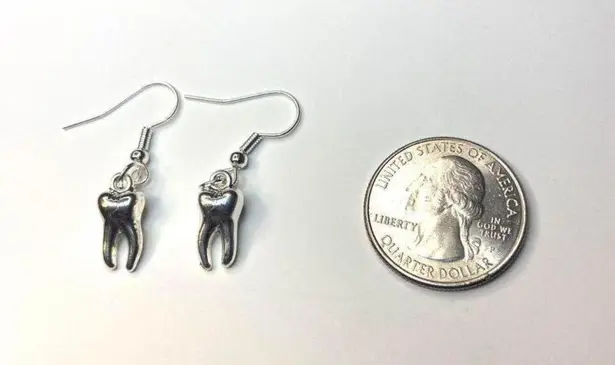 Handmade Vintage Gothic Silver tooth earrings , Y2K Grunge Boho drop and dangle earrings