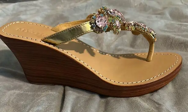Mystique Boutique Mystique “Belize Wedge” Boutique Gold and Pink Crystal Sandals (no box)