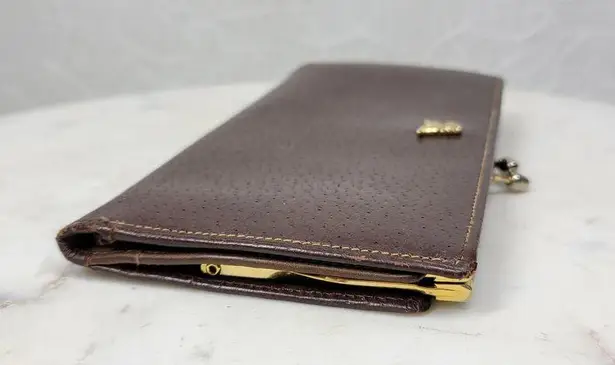 Vintage Mark Cross Checkbook Wallet 7" Brown Kiss Lock Bifold Soft Leather Italy