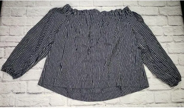 A New Day  Womens Long Sleeve Off the Shoulder Top Navy Stripe Size XXL