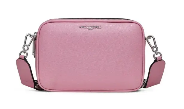 Karl Lagerfeld Paris Maybelle Camera Crossbody Bag with Bag Charm in Pink NEW