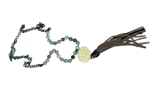 Plunder Multicolored Beaded Necklace with leather Tassel Brown - Image 1