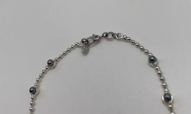 Monet Signed  - Silver Tone Bracelet With Blue Faux Pearls 7 1/2 Inch Dainty