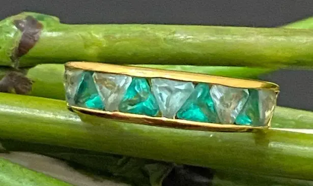 SUZANNE SOMERS 925 Gold Emerald Green Trilliant CZ Cubic Zirconia Ring Size 8