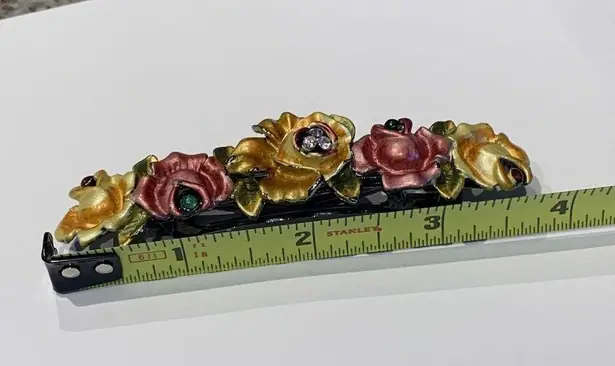 Yellow / Pink Rose Rhinestone Hair Barrette Clip Accessory Flowers