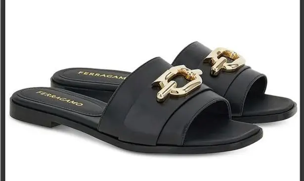 Salvatore Ferragamo Ferragamo Priscilla Slip On Open Toe Slide Sandal in Black