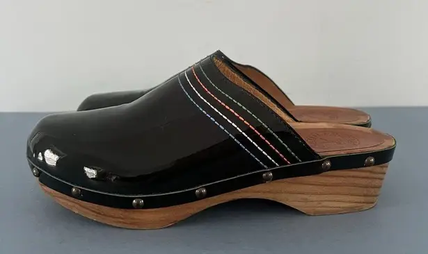 Penelope Chilvers Patent Leather Dark Green Stitched Clogs Size 6