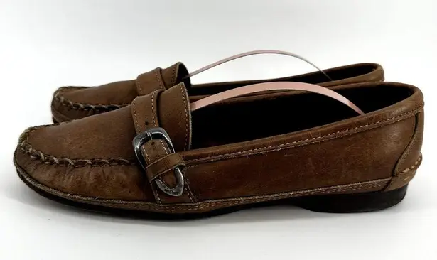 Ralph Lauren Vintage  Country Buckle Loafers Slip On Round Toe Heel Suede Brown 9