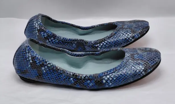 AERA Women’s Blue Snakeskin Ballet Flats 36.5 US 6 Vegan Italy Luxe Minimalist