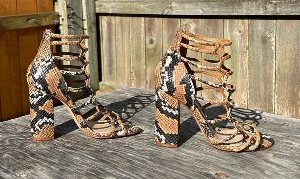 Schutz Schultz Julianna Block Sandal in Snake Brush Nude Caramel Size 6.5