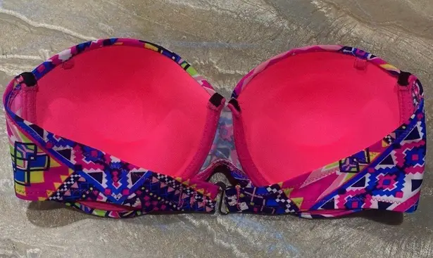 Coral Tropics Bikini Top Size M Bandeau Strapless Underwire Tribal