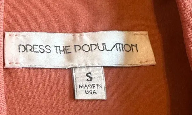 Dress the Population Claudette Bodycon Dress Knee Length Coral Stretch Small