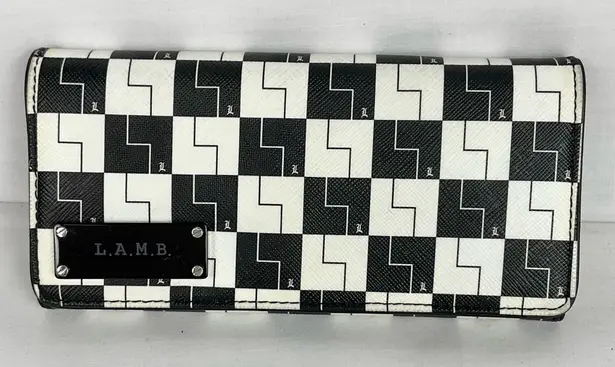 L.A.M.B. Black & White Checkerboard Wallet Y2K Signature Zip Around vintage