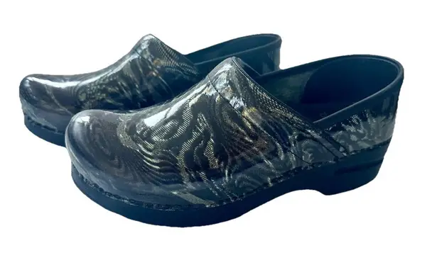 Dansko Marbled Leather Comfort Clogs Size EU 39 Professional Nursing Black