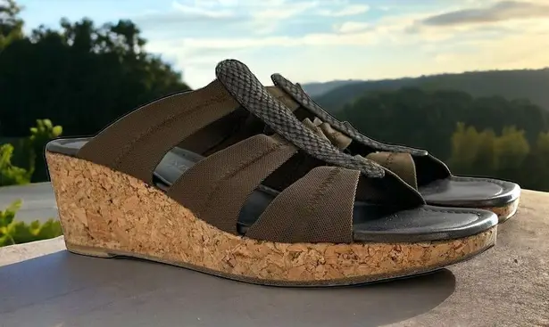 Donald Pliner Donald J. Pliner Clare Bronze Leather Stretch Cork Wedge Sandals Size 9 M