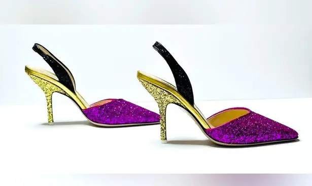 The Attico Diletta Tri Color Pink Gold Black Glitter Pumps Heels Shoes 37 NWOB Size 6