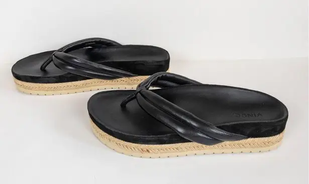 Vince  Black Forest Platform Espadrille Thong Slide Sandal Leather Women's 7.5